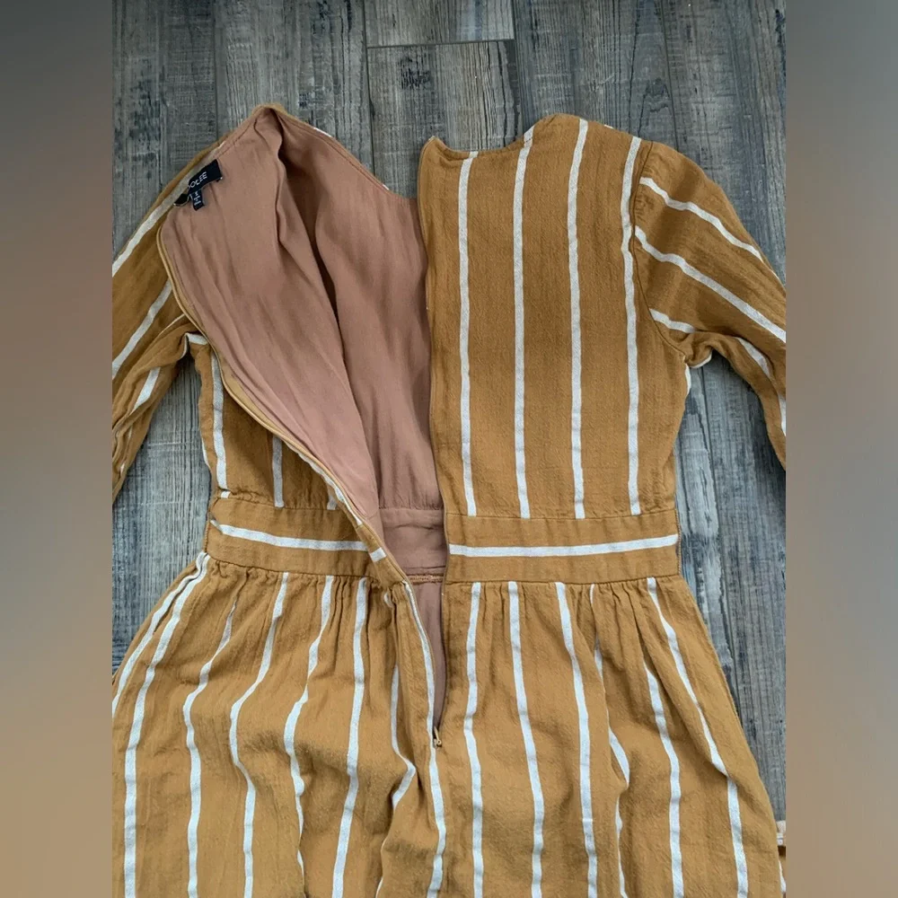 ✨SOLD✨Roolee Cotton Mustard Yellow/Striped 3/4 Sleeve Dress with Pockets Small - Picture 8 of 12